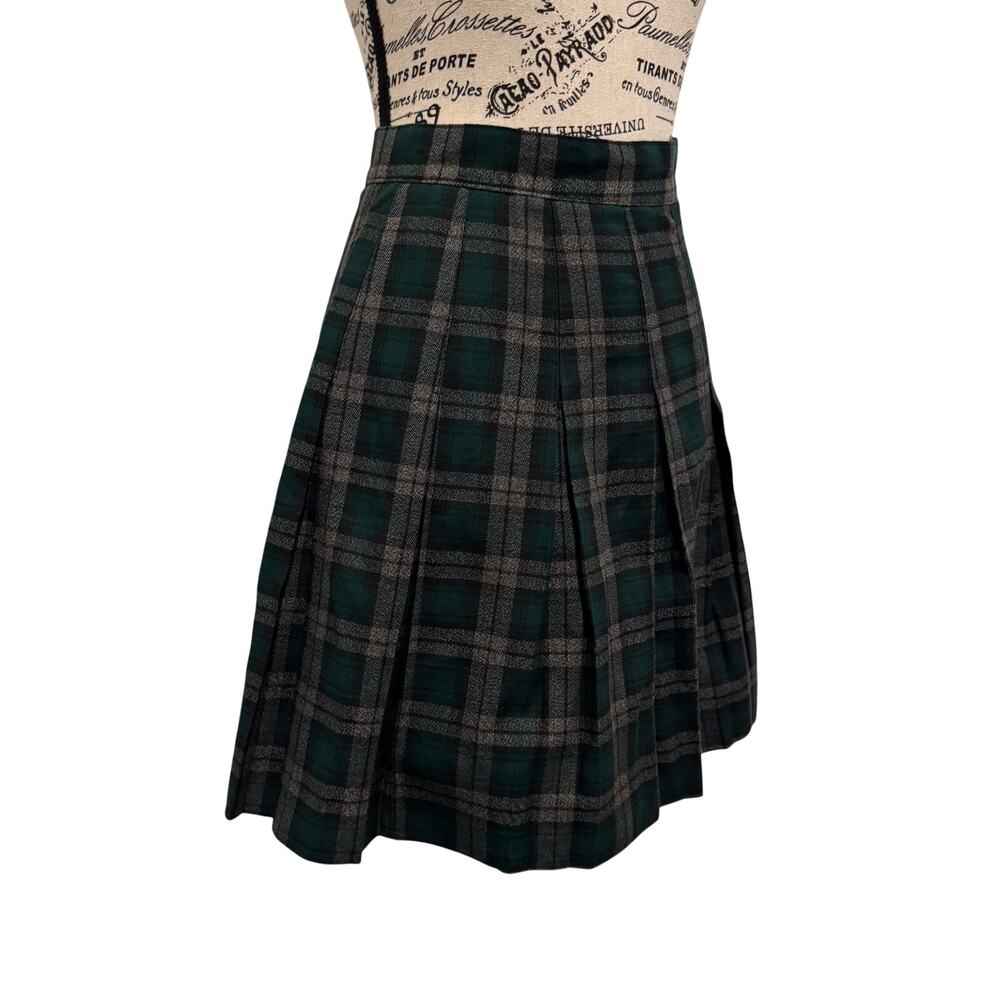 Vtg Tracy Evans Pleated Plaid Skirt Sz 3 Green Black Schoolgirl Dark Academia